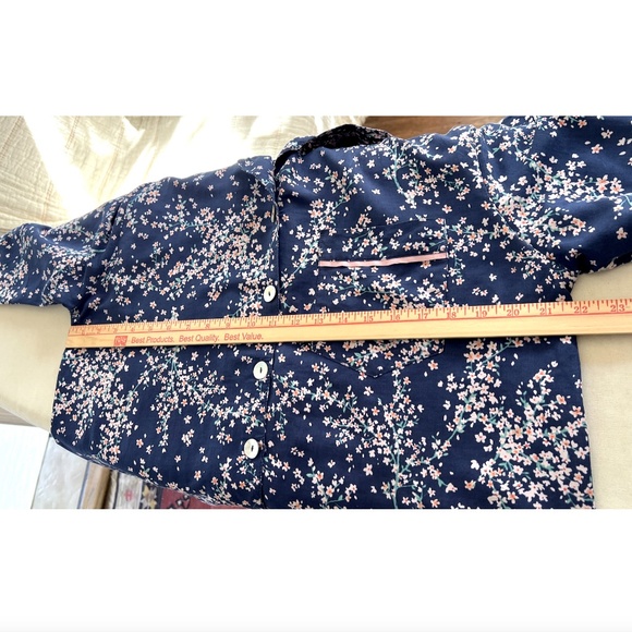 PAPINELLE Cotton/Silk Long Sleeve Pajama Set in Navy Cherry Blossom Print - M - Picture 8 of 15